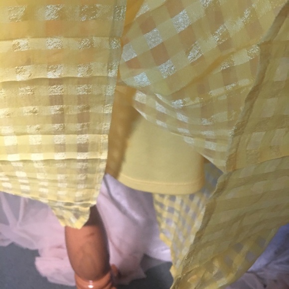 Elle Yellow sheer Windowpanes Midi pleated Skirt Size 6 Vintage - Picture 8 of 9